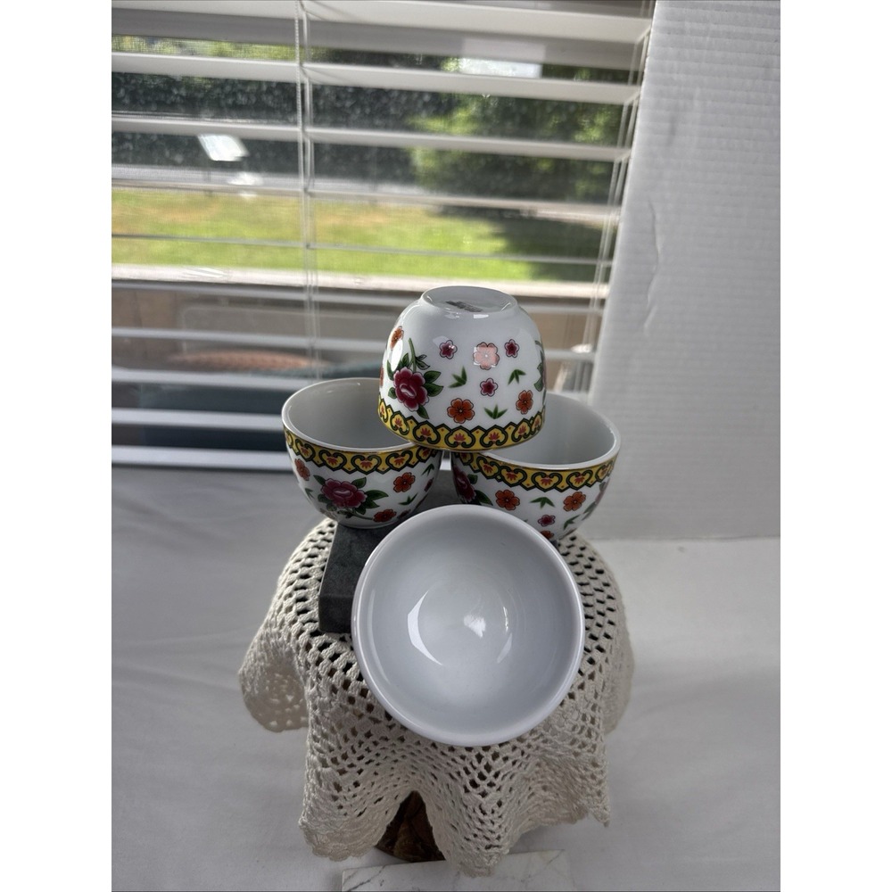 World Market Ceramic Floral Dipping Bowls, Red,Yellow & Green 3" Diameter Set /4